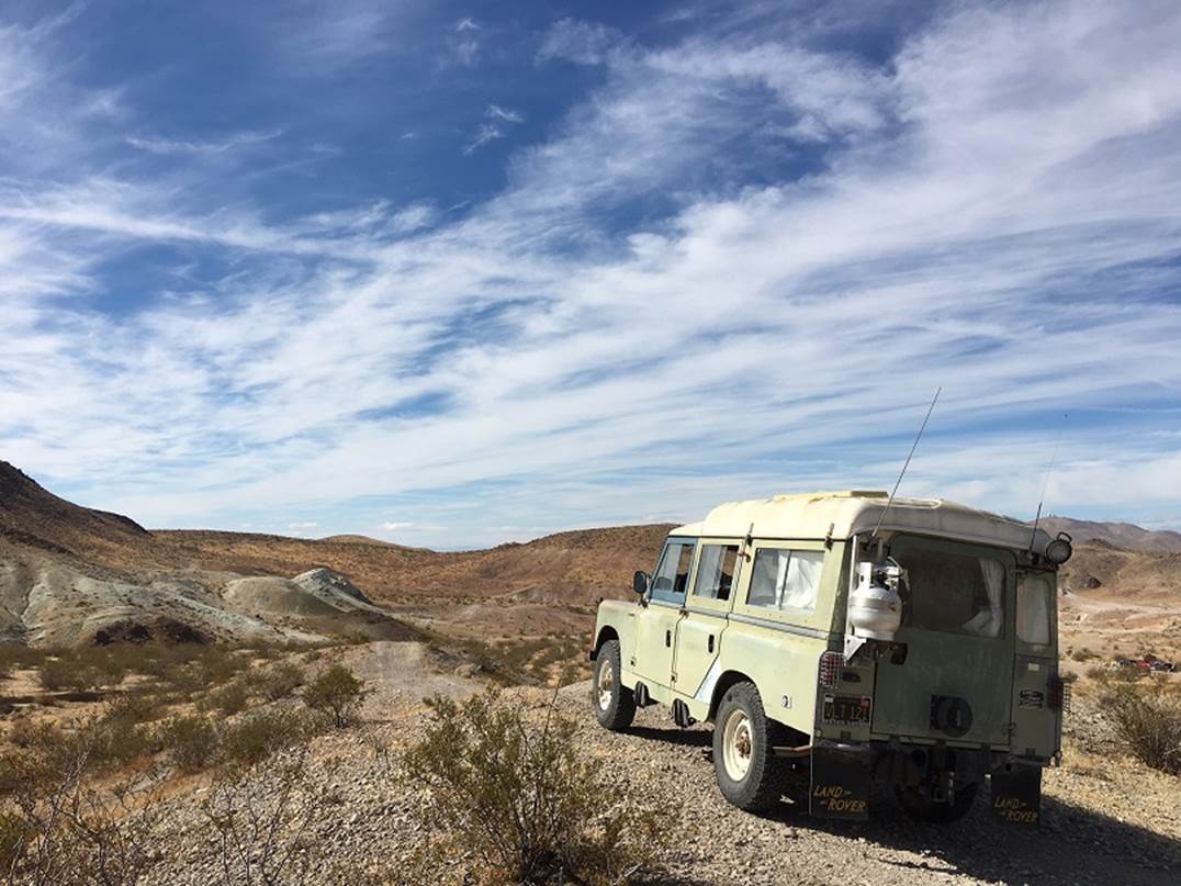 Land Rover Dormobile in the Mojave desert