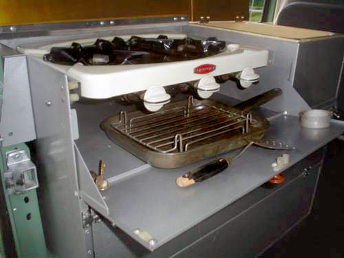 Early Dormobile stove with broiler pan