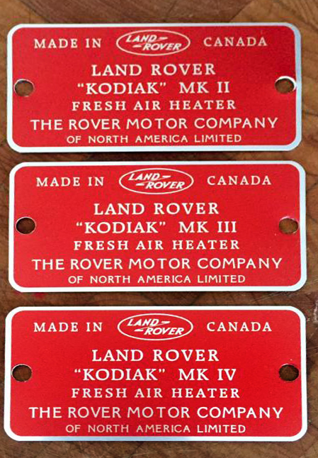 Land Rover Kodiak heater badges