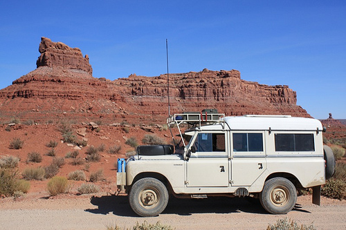 Land Rover Dormobile in Monument Valley