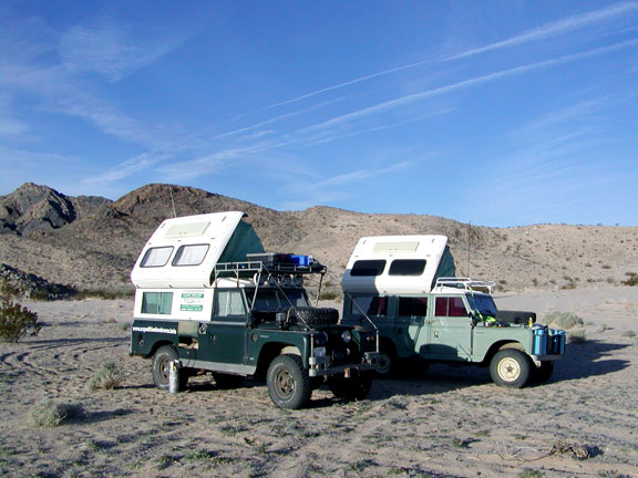 2 Land Rover Dormobiles camped